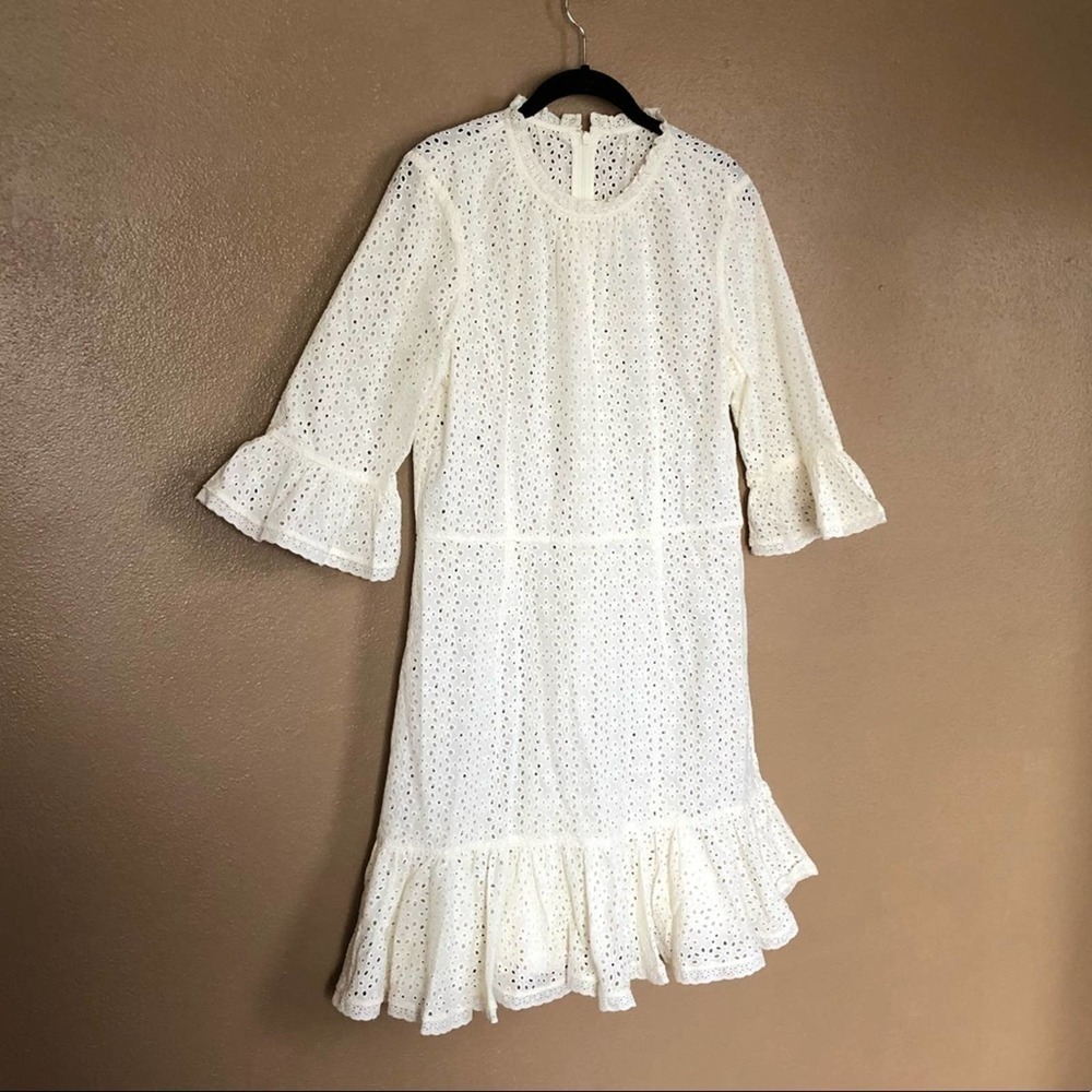 VINTAGE Off White Lace Drop Waist Dress M/L - Bridal Shower / Garden Wedding